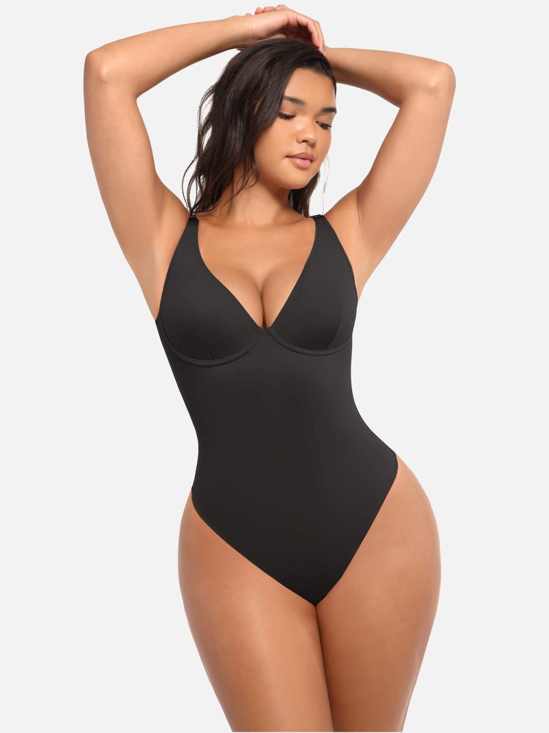 Feelingirl V Neck Tummy Control Bodysuit BK1 4