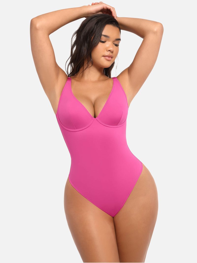 Feelingirl V Neck Tummy Control Bodysuit PK5 4