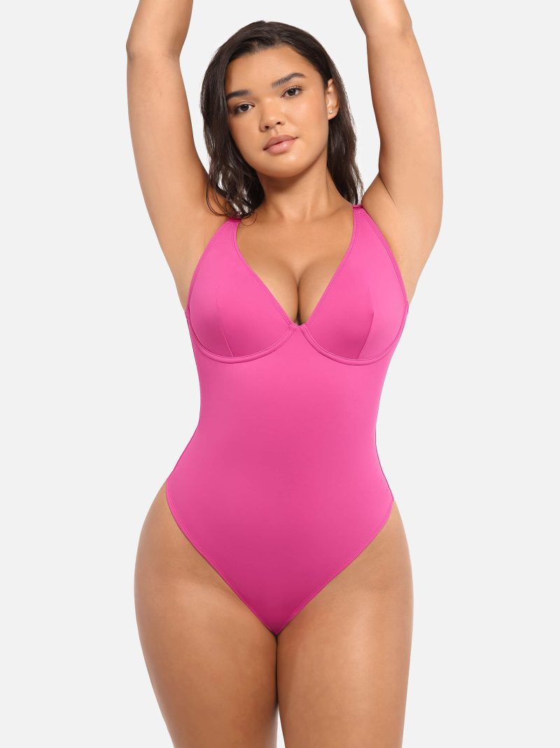 Feelingirl V Neck Tummy Control Bodysuit PK5 5