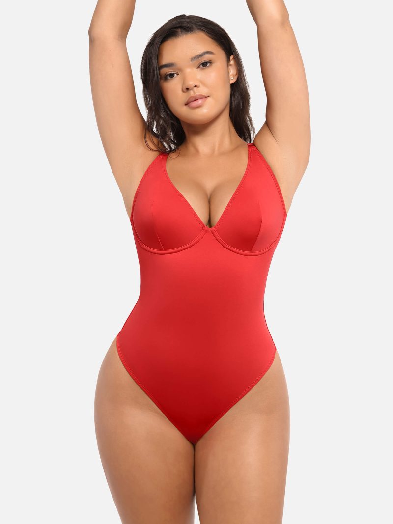 Feelingirl V Neck Tummy Control Bodysuit RD8 5