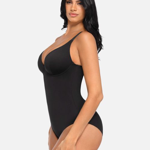 Feelingirl V Neck Tummy Control Thong Bodysuit 10