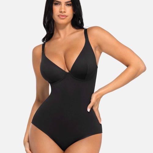 Feelingirl V Neck Tummy Control Thong Bodysuit