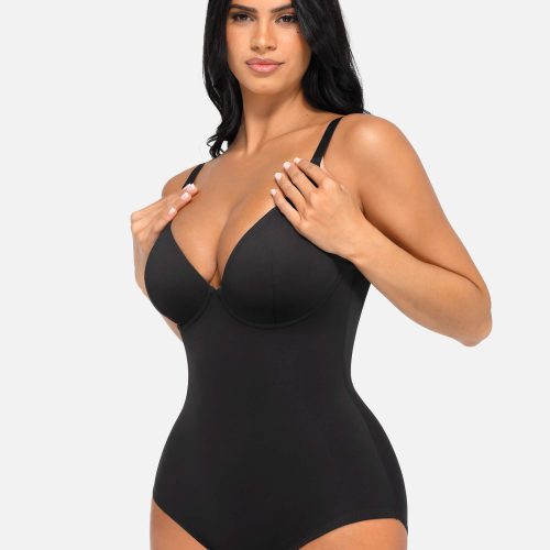 Feelingirl V Neck Tummy Control Thong Bodysuit 13