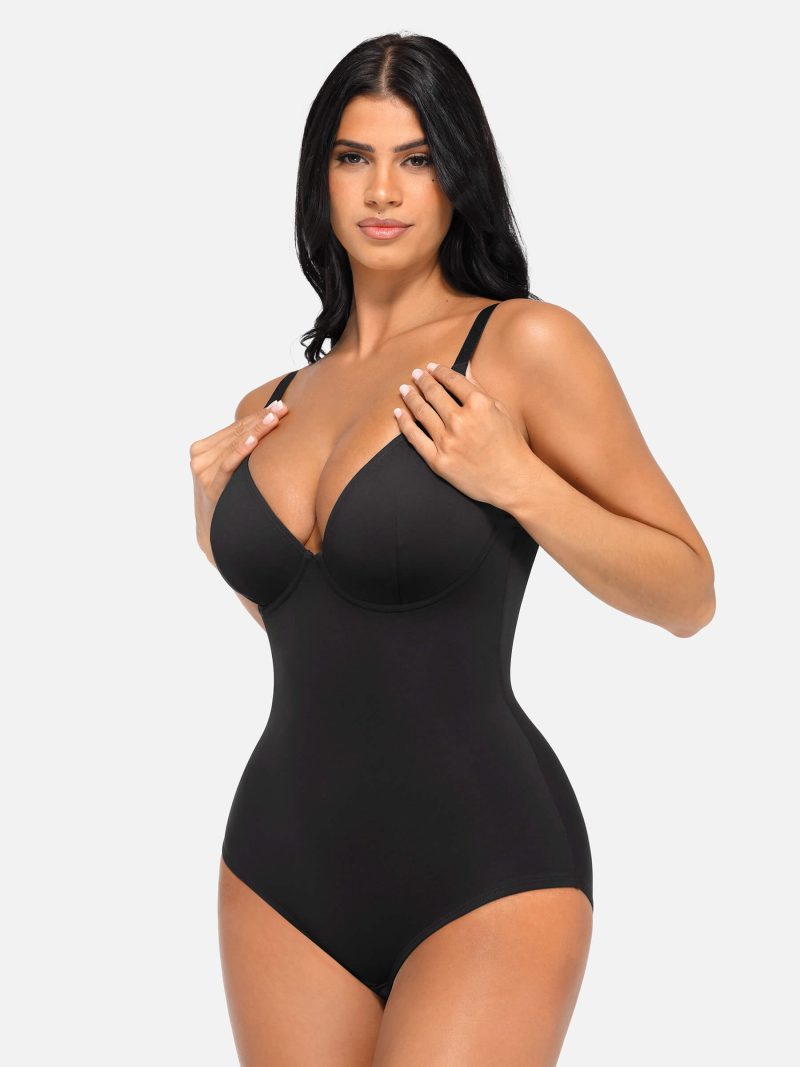 Feelingirl V Neck Tummy Control Thong Bodysuit 13