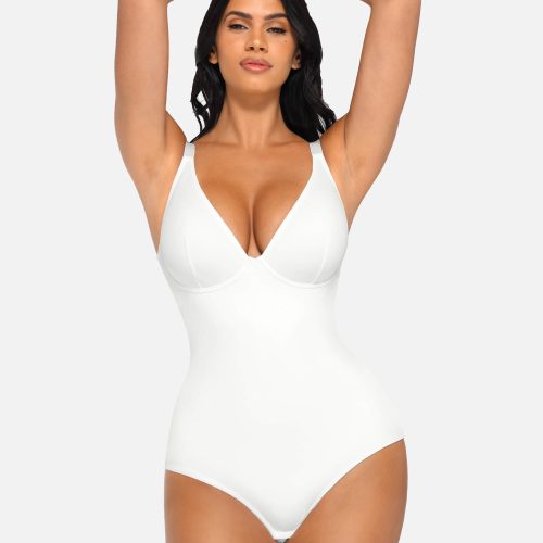 Feelingirl V Neck Tummy Control Thong Bodysuit 3