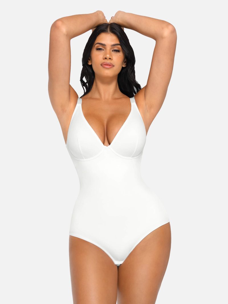 Feelingirl V Neck Tummy Control Thong Bodysuit 3