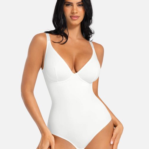 Feelingirl V Neck Tummy Control Thong Bodysuit