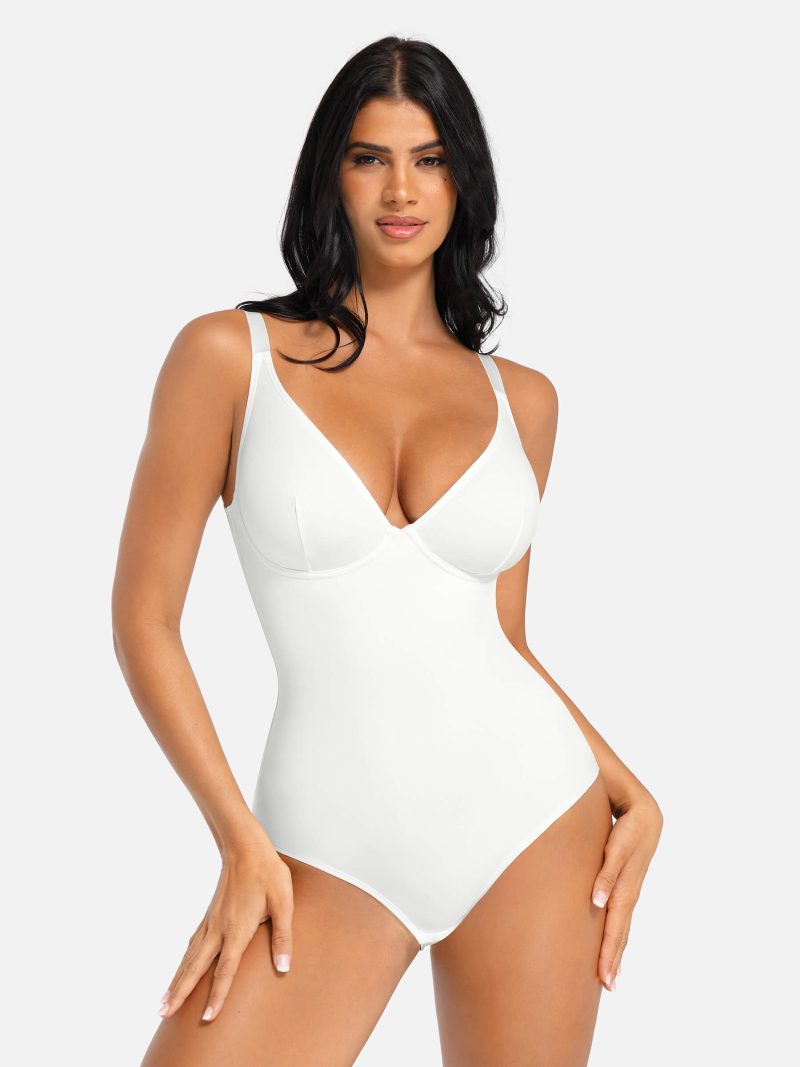 Feelingirl V Neck Tummy Control Thong Bodysuit