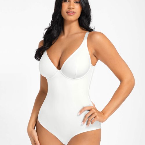 Feelingirl V Neck Tummy Control Thong Bodysuit 5