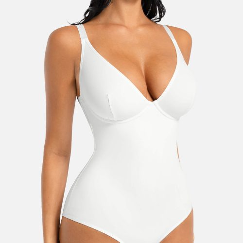 Feelingirl V Neck Tummy Control Thong Bodysuit 7