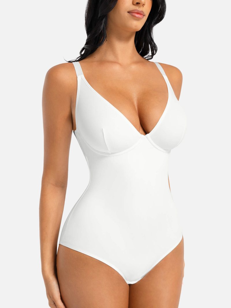 Feelingirl V Neck Tummy Control Thong Bodysuit 7