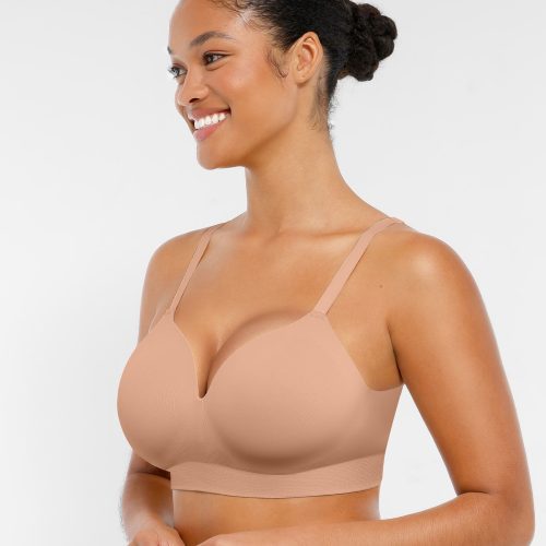 Feelingirl Wireless Seamless Push Up V neck Bra Dark Coffee 2