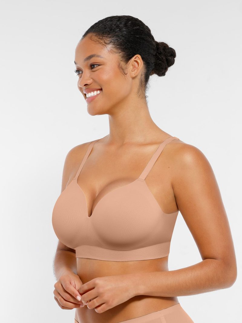 Feelingirl Wireless Seamless Push Up V neck Bra Dark Coffee 2