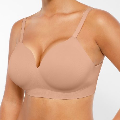 Feelingirl Wireless Seamless Push Up V neck Bra Dark Coffee 4