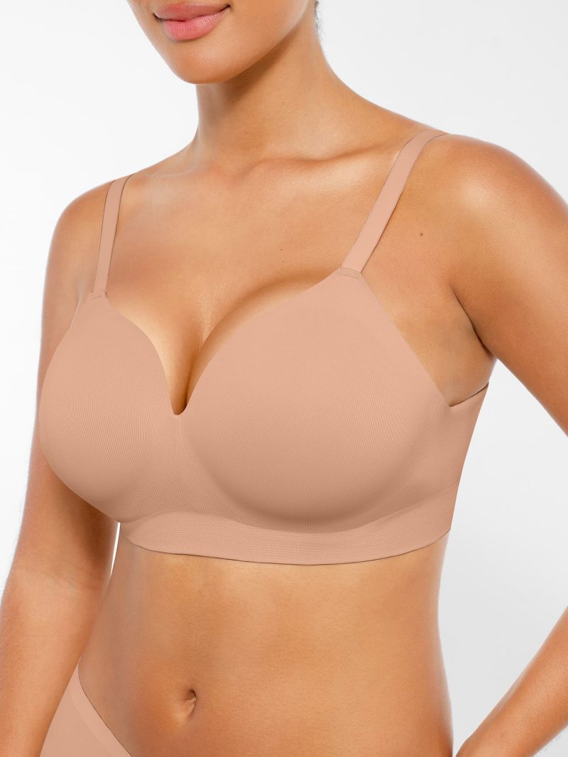 Feelingirl Wireless Seamless Push Up V neck Bra Dark Coffee 4