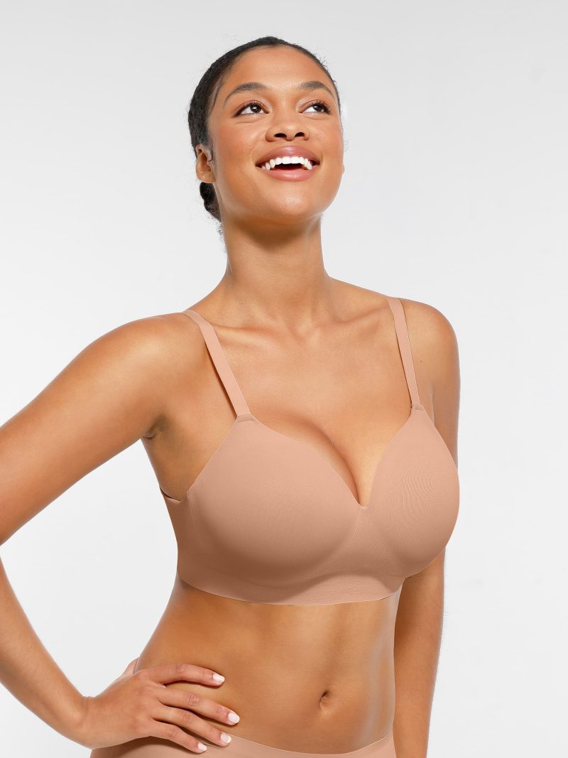 Feelingirl Wireless Seamless Push Up V neck Bra Dark Coffee 5