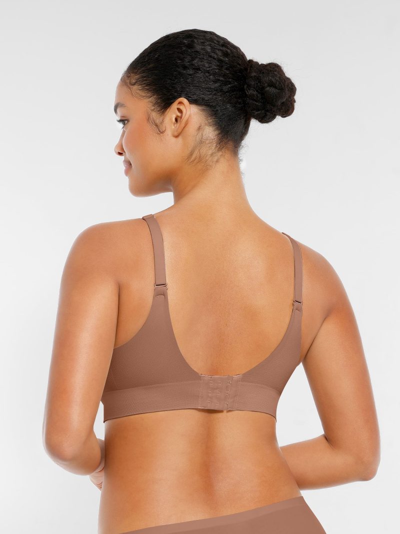 Feelingirl Wireless Seamless Push Up V neck Bra Flame Red Light Khaki 3