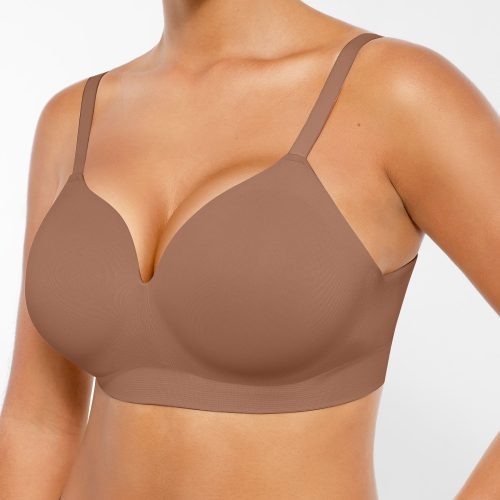 Feelingirl Wireless Seamless Push Up V neck Bra Flame Red Light Khaki 4