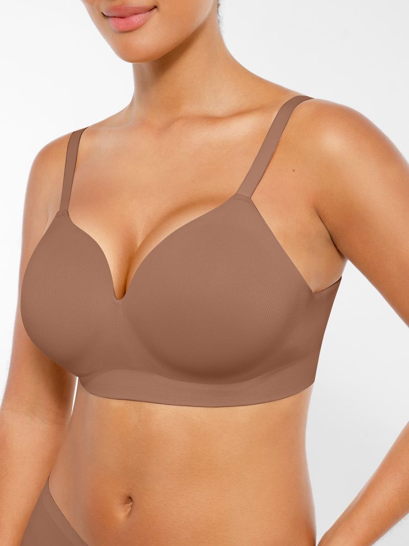 Feelingirl Wireless Seamless Push Up V neck Bra Flame Red Light Khaki 4