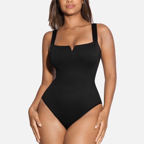 V Neck Tummy Control Thong Bodysuit