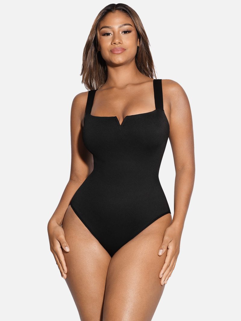 V Neck Tummy Control Thong Bodysuit