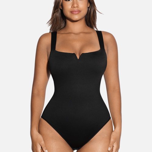 SquareCollarElasticOuterwearShapeBodysuit 2